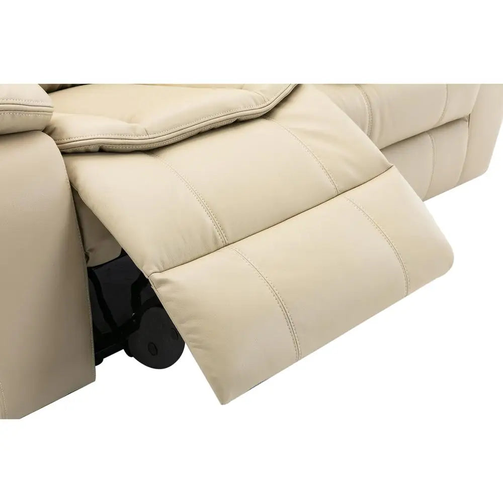 Cream Manual Recliner Loveseat Sofa Set 1+2+3 Seater Pillow Top Arms Pocket Spring Seating Leather Upholstery