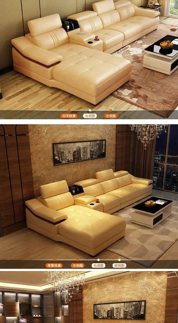 Leather combination living room modern simple leather art large and small apartment corner first layer cowhide sofa