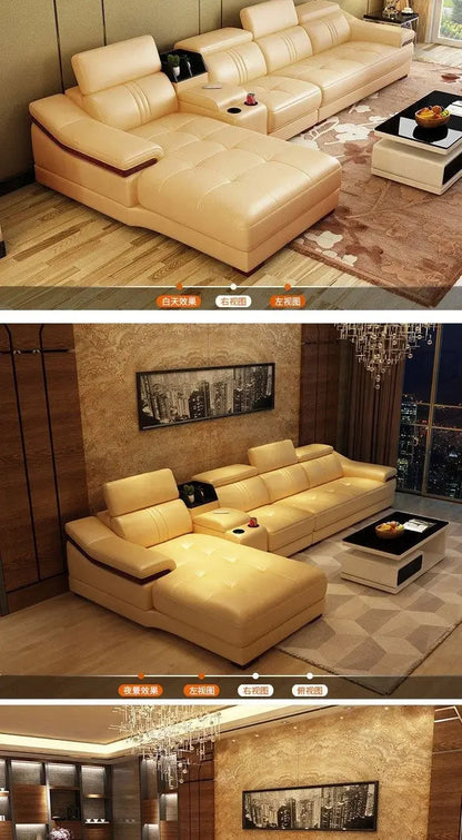 Leather combination living room modern simple leather art large and small apartment corner first layer cowhide sofa