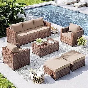 PatioLix Furniture Set, 6 Pieces Outdoor Sectional Sofa Set with Storage Table