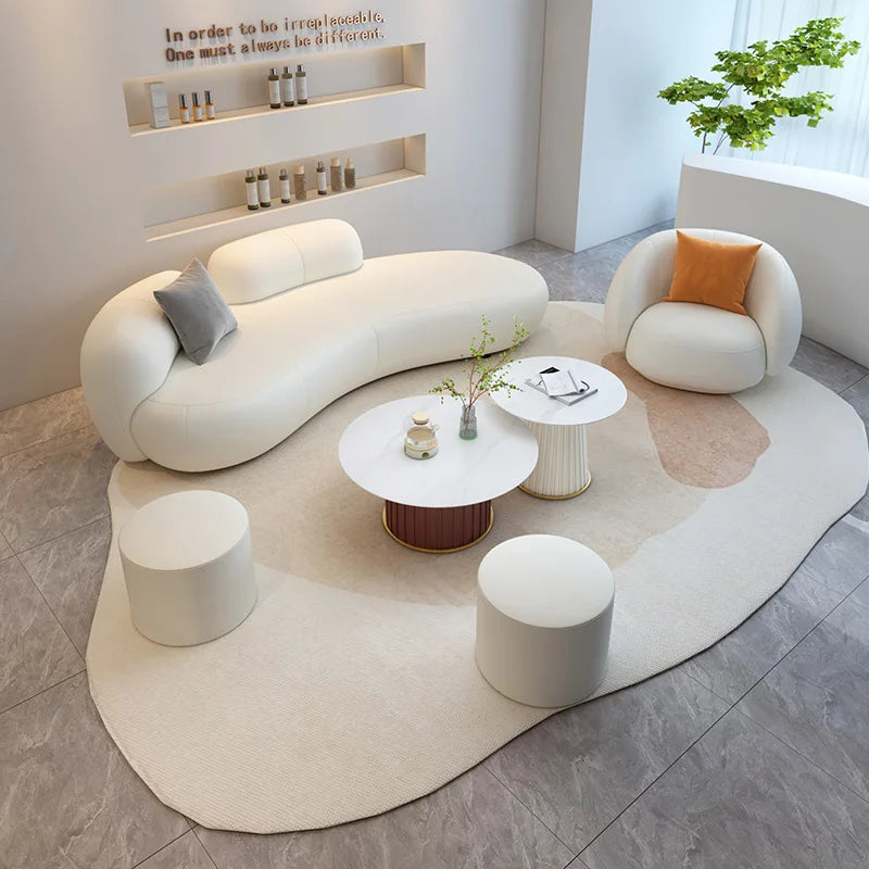 Customizable office small apartment technology fabric Nordic light luxury lounge area reception white sofa
