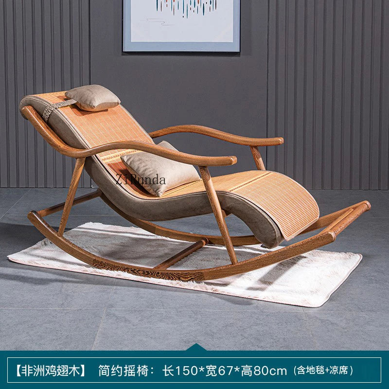 Redwood rocking chair, new Chinese style chicken wing wooden lounge chair, solid wood home balcony leisure chair
