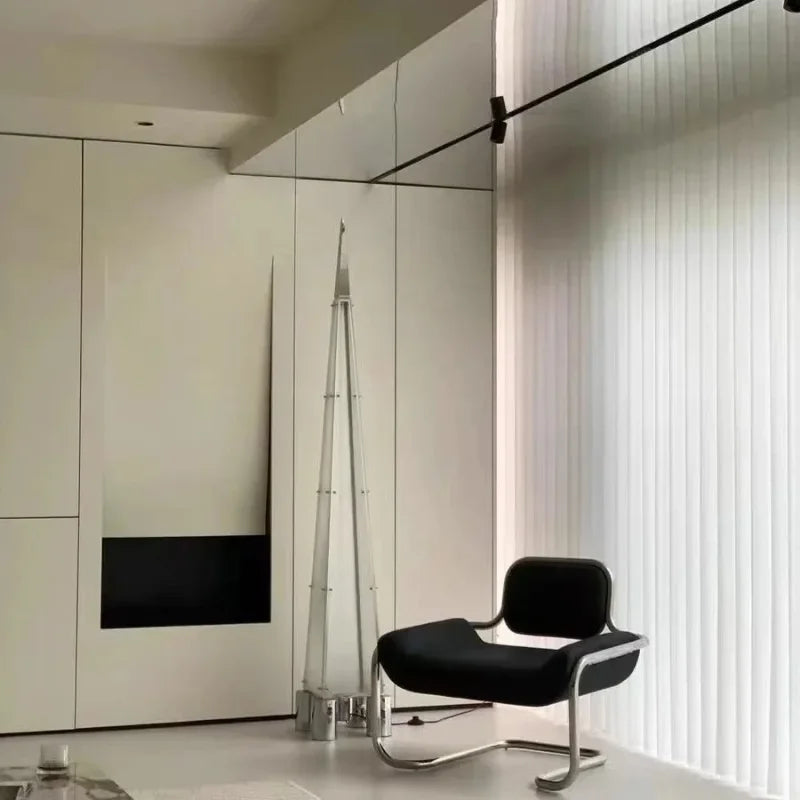 Bauhaus Style Leather Accent Chair Stainless Steel Frame Modern Lounge Chair for Living Room Office Reception