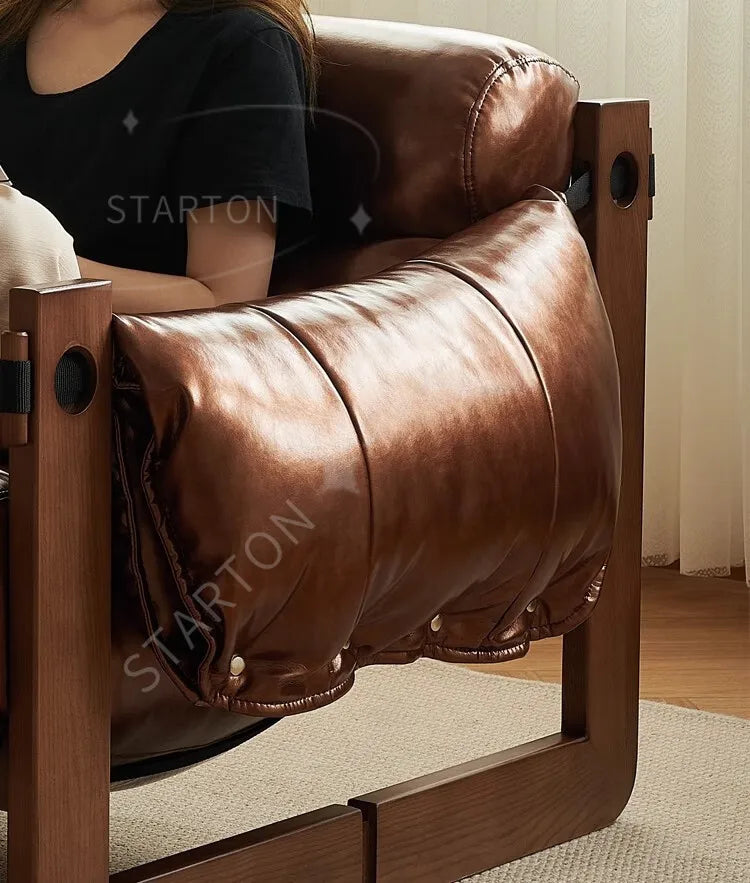 Leisure Chair in Ancient Oil Wax Leather Single Sofa Home Recliner Chairs for Bedroom
