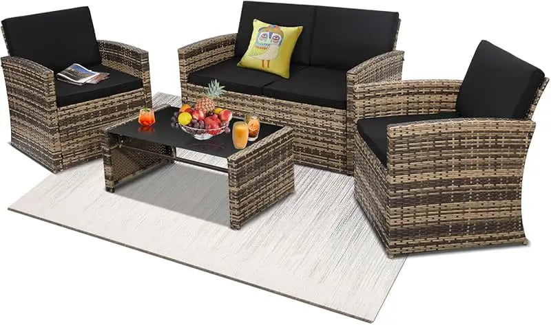 8 Pieces Outdoor Wicker Rattan Patio Furniture Sectional Set,  7 Sofa Sections, Oversized