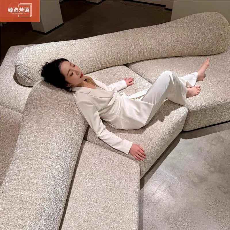 Fabric Sofa Combination Villa Large Apartment Sitting Italian Rock Irregular Special-shaped Large Flat Edta Double-sided