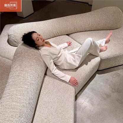Fabric Sofa Combination Villa Large Apartment Sitting Italian Rock Irregular Special-shaped Large Flat Edta Double-sided