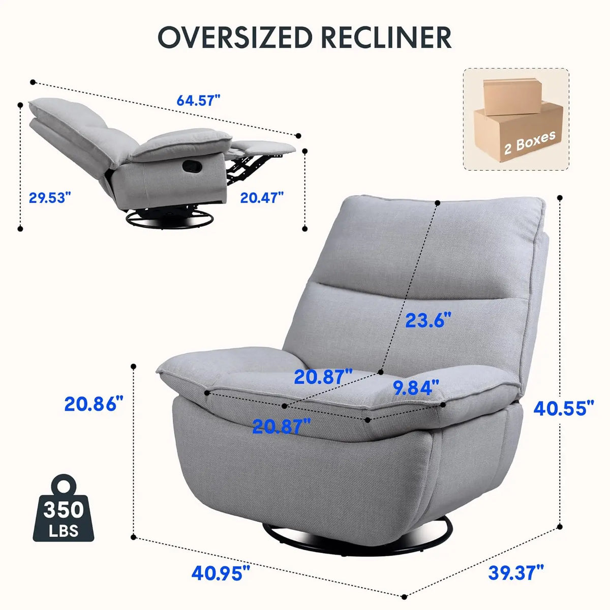 XRC7 Swivel Rocker Recliner Chair, 360° Swivel Oversized Armless Recliner with Oeko-TEX Certified Three-Proof, Customized
