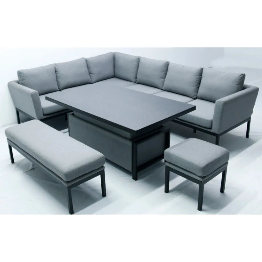 Patio Modern Table and Chair Set Outdoor L Shape With Ottoman Sofa Set