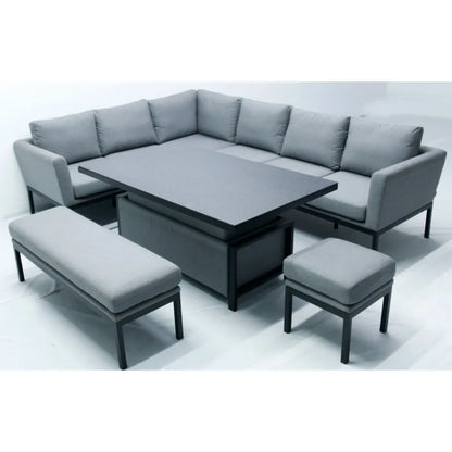 Patio Modern Table and Chair Set Outdoor L Shape With Ottoman Sofa Set