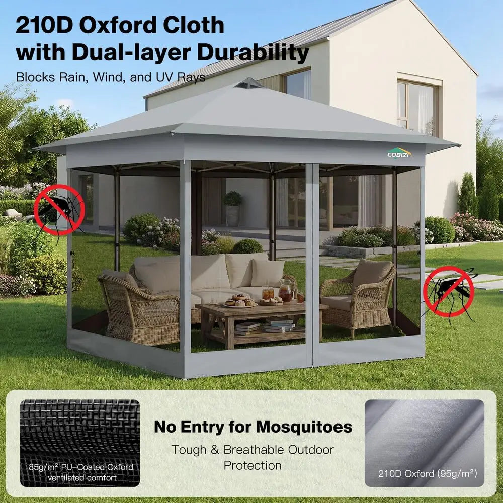 16x16 Pop Up Gazebo on Clearance, Screen Tent amp Soft Top, Gray Outdoor Canopy Tent, Adjustable Height, 256 Sq Ft Shade, Hexag