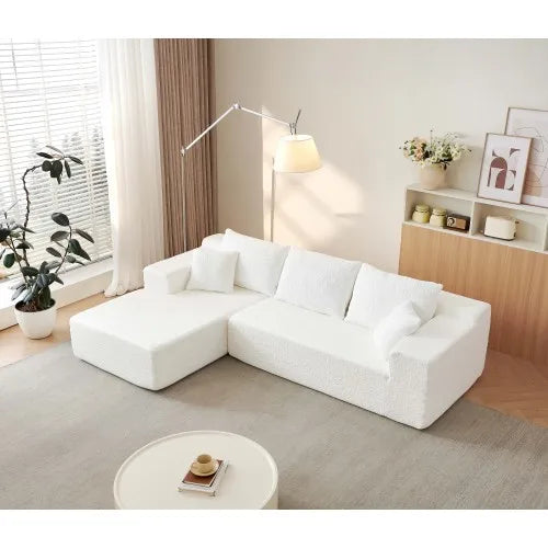 White cloud shaped sofa with L-shaped lounge chair, modern modular sofa with deep seat, suitable for living room, bedroom