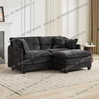 Modern Black Sectional Couch - Cloud Sofa Loveseat, Comfy Double Layer Upholstered Seats, Breathable Chenille Fabric, Ideal for