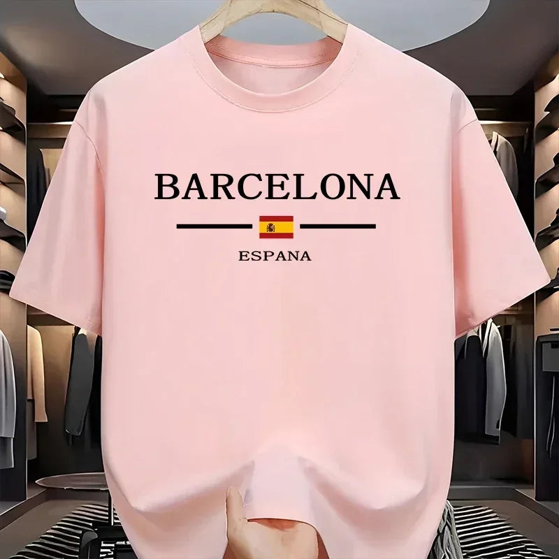 Summer fashion men's T-shirt Barcenola printed 100% cotton casual loose short-sleeved soft and breathable top T-shirt for men