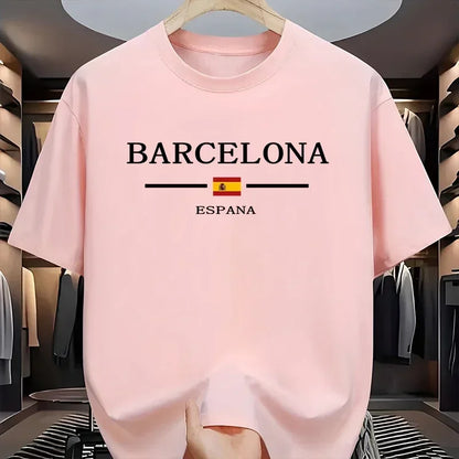 Summer fashion men's T-shirt Barcenola printed 100% cotton casual loose short-sleeved soft and breathable top T-shirt for men