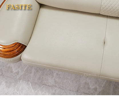 Modern ebony leather sofa first layer cowhide home simple new Chinese living room solid wood