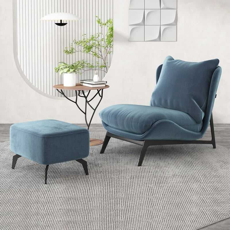 Modern Soft Upholstered Metal Leisure Armchair Curved Velvet Wing Chair Hotel Living Room Bed Room Chair