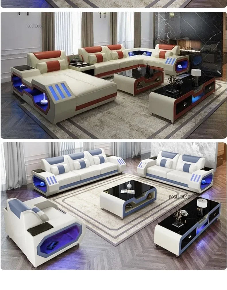High-end Villa Sofas Design Modularity Sofa U-Shape Living Room Sofas Sets with Bluetooth Speaker for Living Room Furniture
