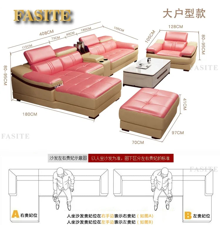Genuine leather sofa head layer cowhide small unit,simple and modern functional, fashionable leather sofa combination decoration