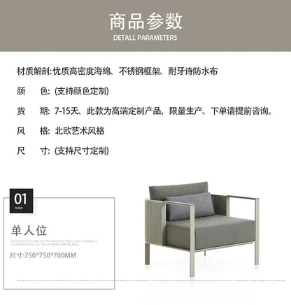 Outdoor stainless steel sofa Hotel sales office Terrace Dining table and chairs