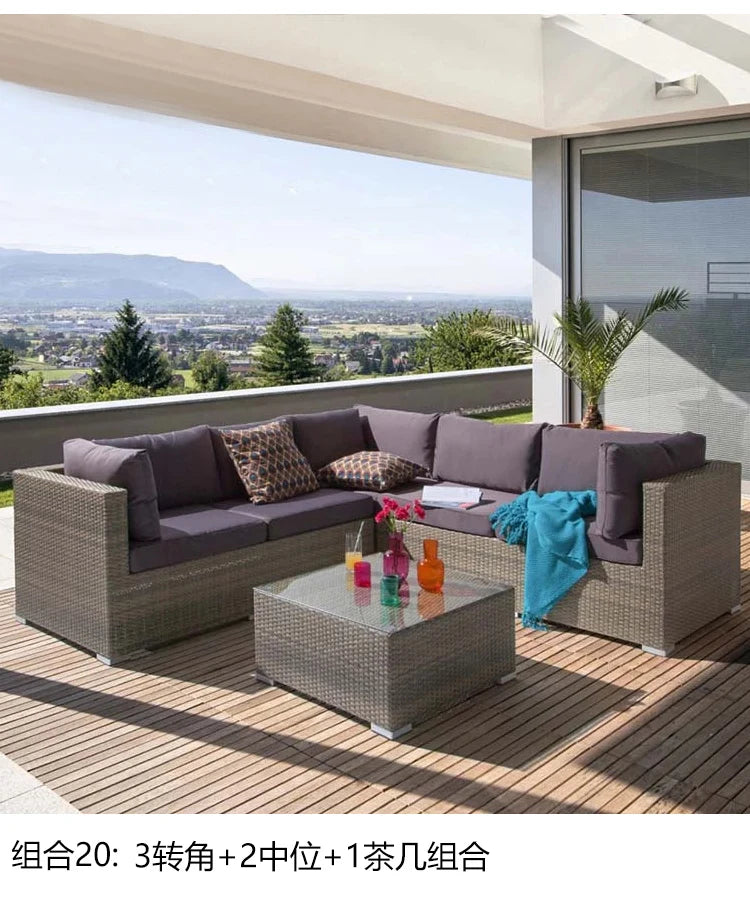 Terrace Modern Garden Sofas Outdoor Combination Courtyard Nordic Garden Sofas Waterproof Pe Rattan Furniture Sofá Jardín MHHYSF