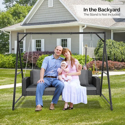 5FT Wicker Porch Swing for 3 Person 1000lb Capacity Outdoor Hanging Bench with 3 Removable Cushions in Beige Handwoven Weather-