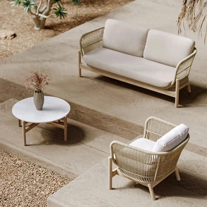 Nordic solid wood outdoor leisure rattan antiseptic wood sofa waterproof and sunscreen courtyard model room teak furniture