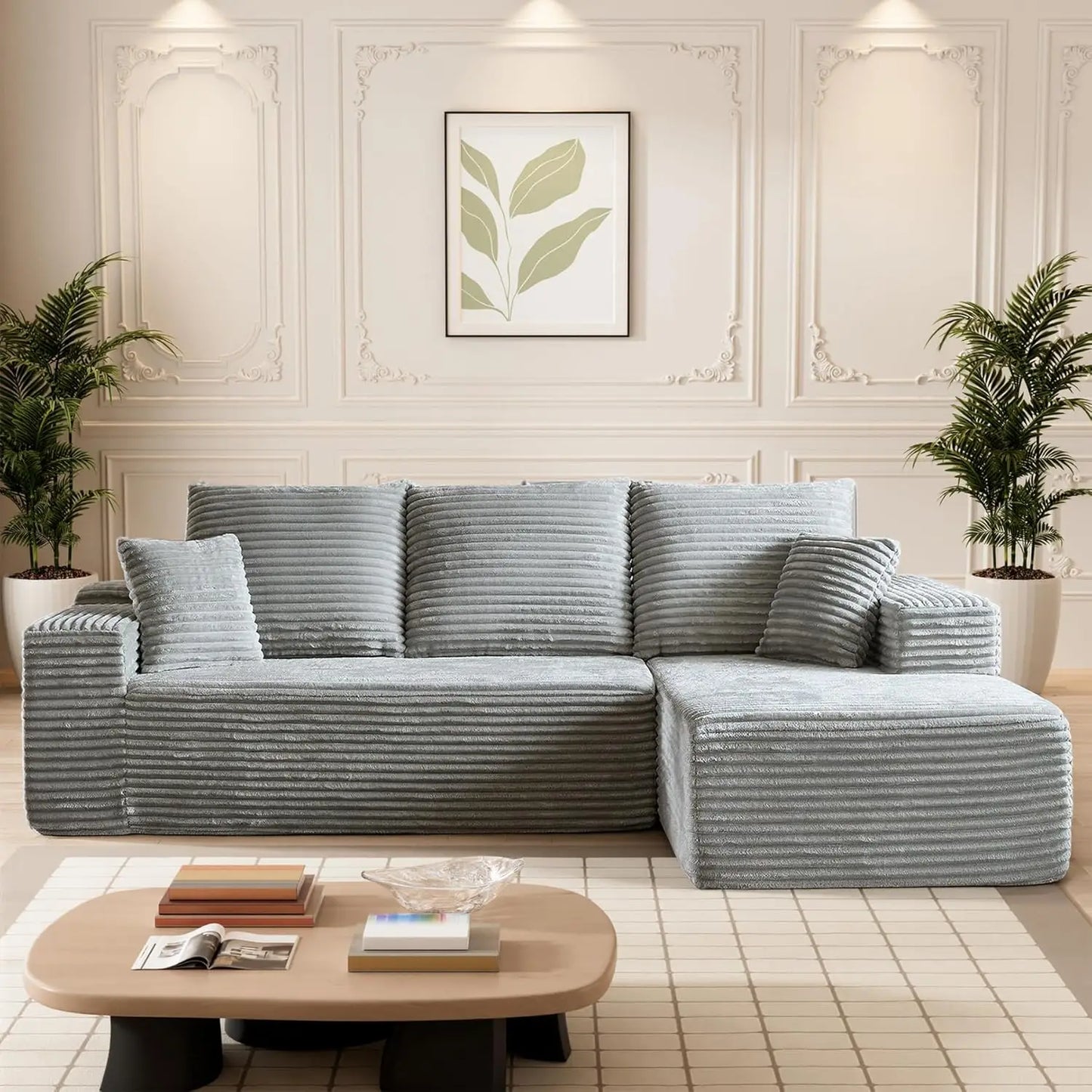 Modular Sectional Sofa Cloud Sectional Couch, 107" Comfy Fluffy L Shaped Dark Grey Couches for Living Room, Deep Seat