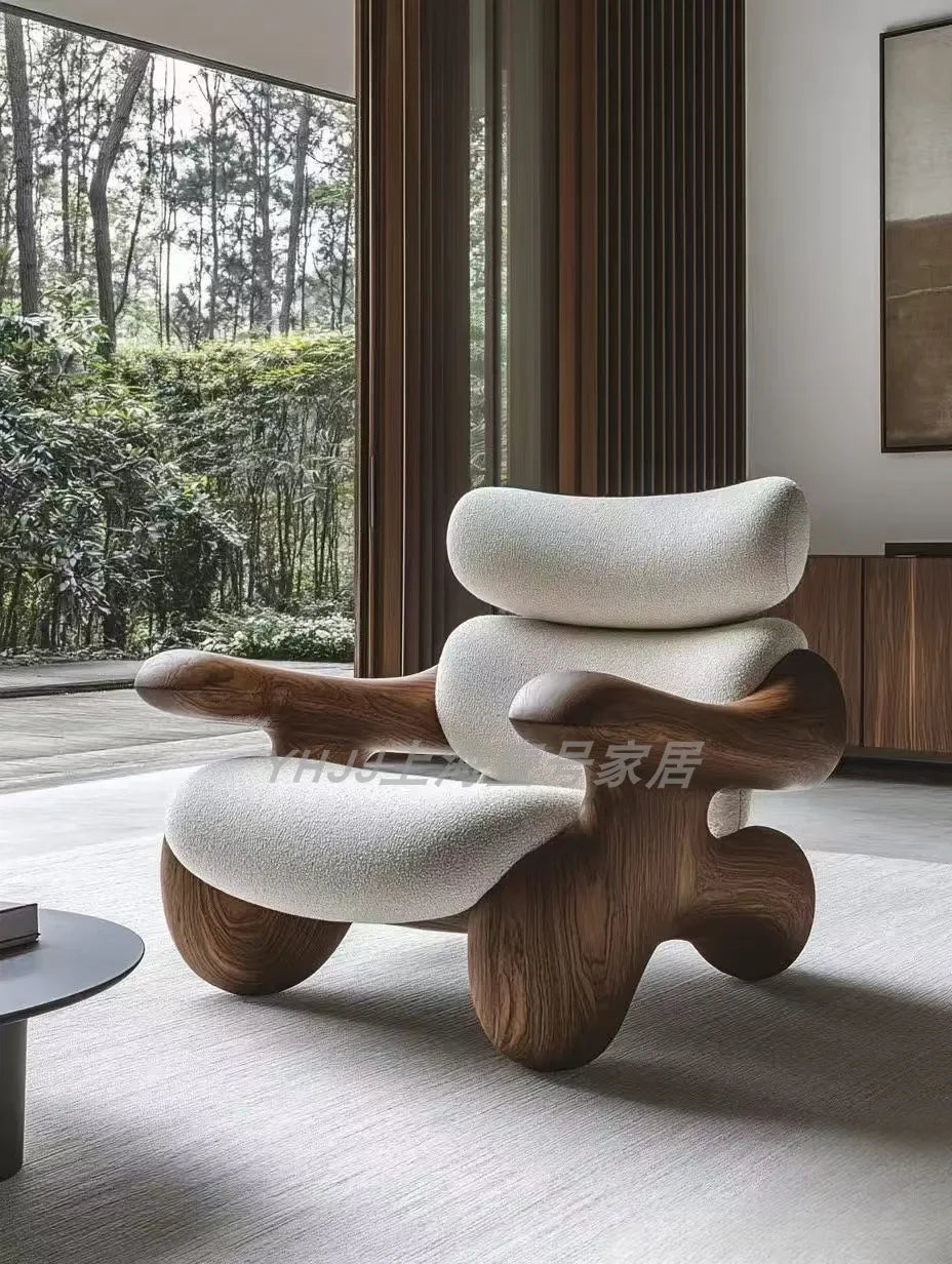 New medieval solid wood single sofa chair original art model room club exhibition hall leisure chair