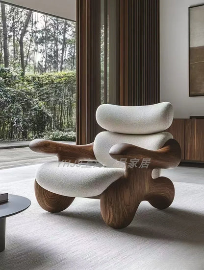 New medieval solid wood single sofa chair original art model room club exhibition hall leisure chair