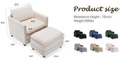 Corduroy Armchair with Ottoman Set, Accent Chair & Footstool, High-Quality Foam, Easy 15-Min Assembly, for Living Room, Bedroom