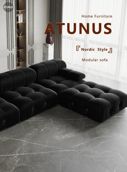 Nordic L Shape Sectional Sofa With Ottoman Modular Combination Velvet Modular Sofas Long Couch