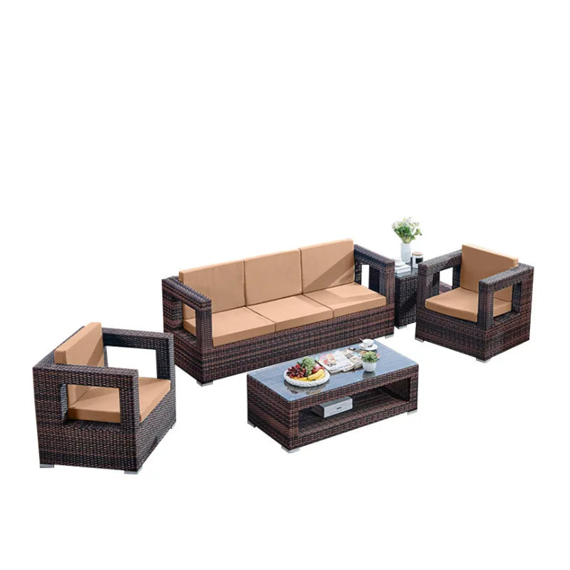 Outdoor courtyard, rattan sofa, booth, garden terrace, villa, rattan chair combination, leisure scenic spot, public place furnit