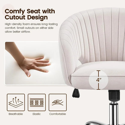 Cute Desk Chair Velvet Vanity Chair with Wheels Home Office Upholstered Modern Swivel Armchair with Tufted Barrel Back for Stud