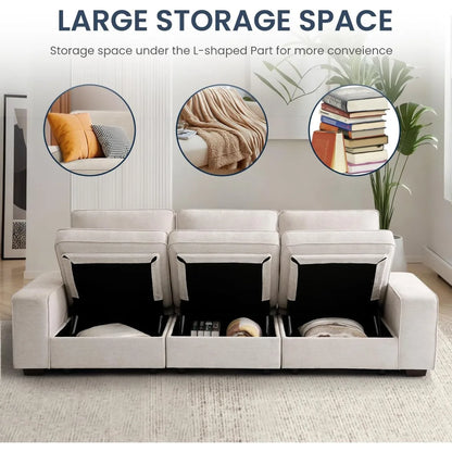 Modular Sectional Sofa for Living Room 160" Cloud Couch Down Filled U Shaped Couch with Ottoman Modern 6 Seater Convertible Sofa
