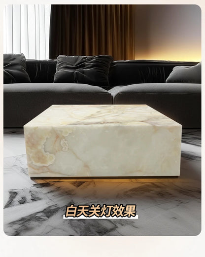 CNatural jade coffee table square crystal light luxury mansion blue and white jade living room marble luminous coffee table C660