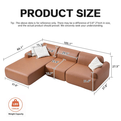 L-shaped oversized modular leather segmented sofa, leather deep seat modular corduroy sofa, suitable for families and big spaces