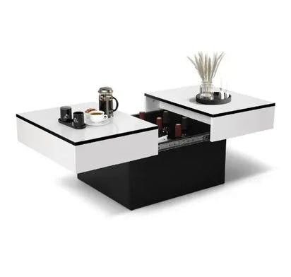 KD Wholesale Coffee Table  Living Room White & Black Modern High-Gloss Coffee Table with Hidden Storage