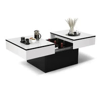 KD Wholesale Coffee Table  Living Room White & Black Modern High-Gloss Coffee Table with Hidden Storage