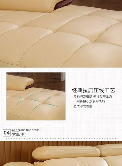 Leather combination living room modern simple leather art large and small apartment corner first layer cowhide sofa