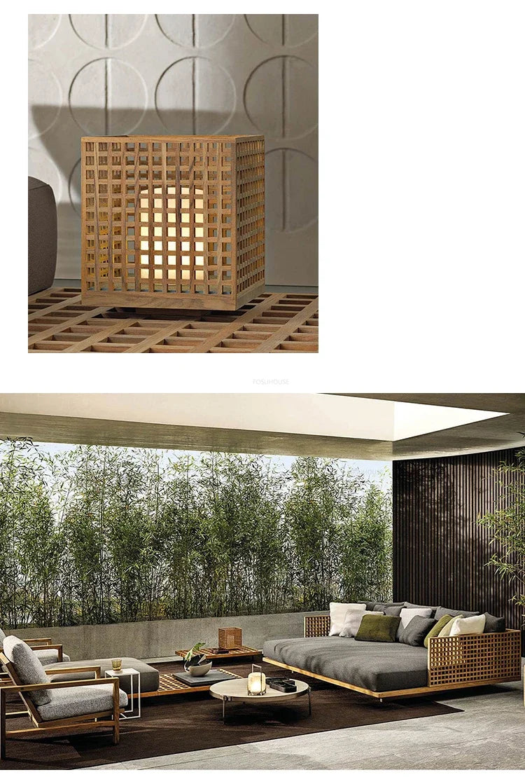 Solid Wood Rattan Sofa Home Leisure Patio Furniture B&B Villa Nordic Sofa Chair Combination Luxury Outdoor Garden Furniture Sets