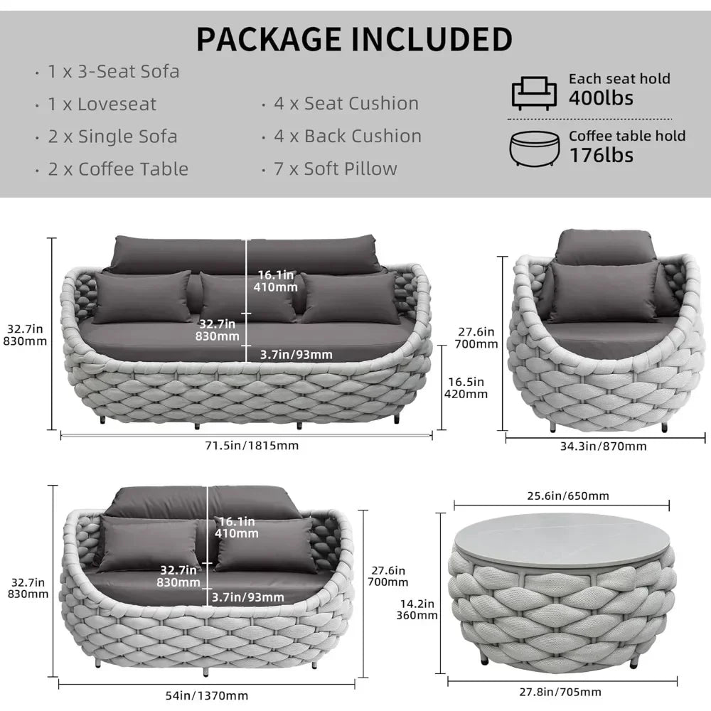 Hot salesOutdoor Patio Furniture Set 6 Pieces Aluminum Sectional Sofa, Metal Patio Conversation Set with Threeseat, Loveseat & A