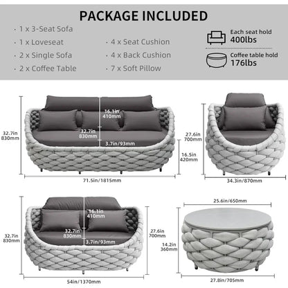 Hot salesOutdoor Patio Furniture Set 6 Pieces Aluminum Sectional Sofa, Metal Patio Conversation Set with Threeseat, Loveseat & A