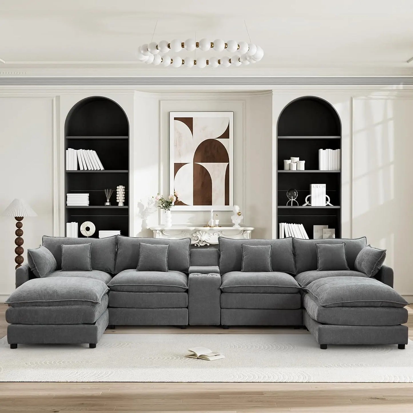 145" U Shaped Sectional Sofa Couches for Living Room, Oversized Cloud Sectional Couch Big 6 Seater Sectionals Sofa Set with USB