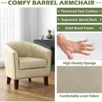 Modern Comfortable Round Arm Accent Chair for Living Room, Bedroom - Upholstered Barrel Club Chair with Faux Leather