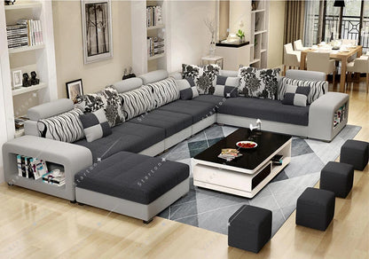 Modern Style Fabric Sectional Sofa Cum Bed Couch Living Room Sofas Set Home Luxury U Shaped Corner Sofa Set 7 Seater