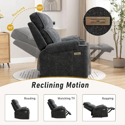 HAOMARKETS Electric Recliner Chair, Soft Fabric Power Recliners with Metal Cup Holders, Single Overstuffed Heavy Duty Reclining
