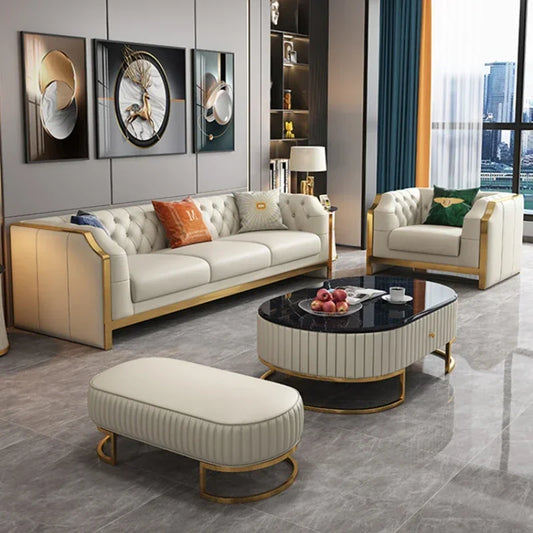Canapés de luxe en cuir véritable, ensemble de 3 pièces, canapé design moderne, causeuse au sol, Divani Soggiorno Nuovi Arrivati, meubles de maison
