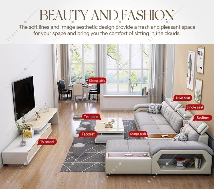 Luxury Design Corner Table U Shaped Couch Modern Other Modular Sofas Set Elegant Fabric Sectional Sofa Living Room Furniture