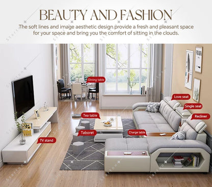 Luxury Design Corner Table U Shaped Couch Modern Other Modular Sofas Set Elegant Fabric Sectional Sofa Living Room Furniture